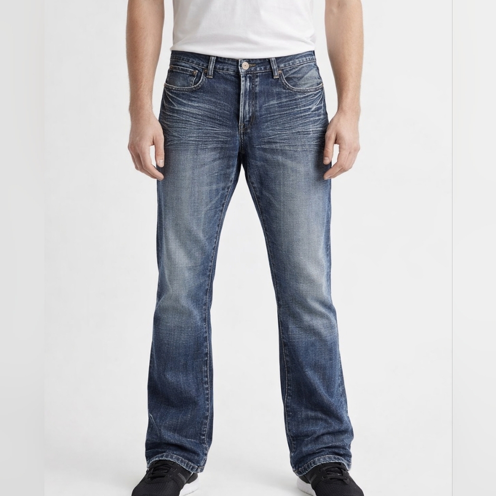 Helix Men's Acid Wash Slim Boot Jeans Size 38x30 Bootcut Casual Modern Basics